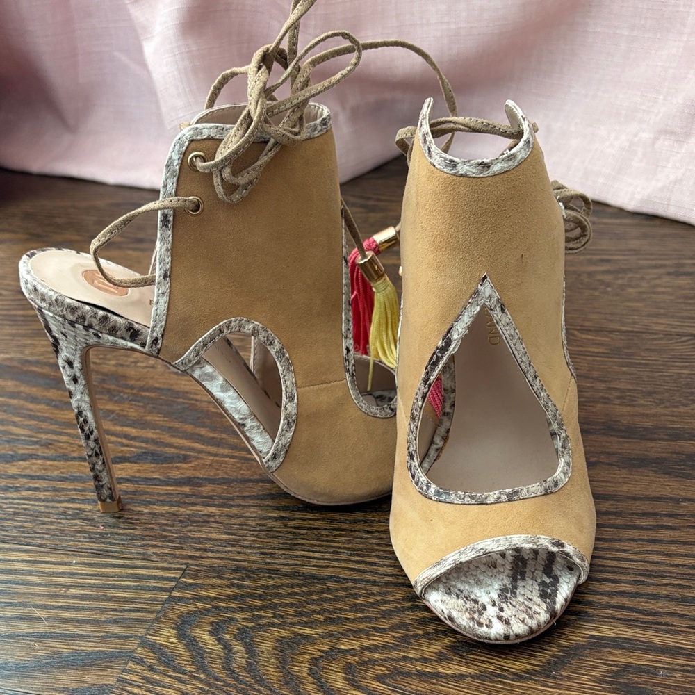 River Island Beige and Snake Print Lace-Up Heels
